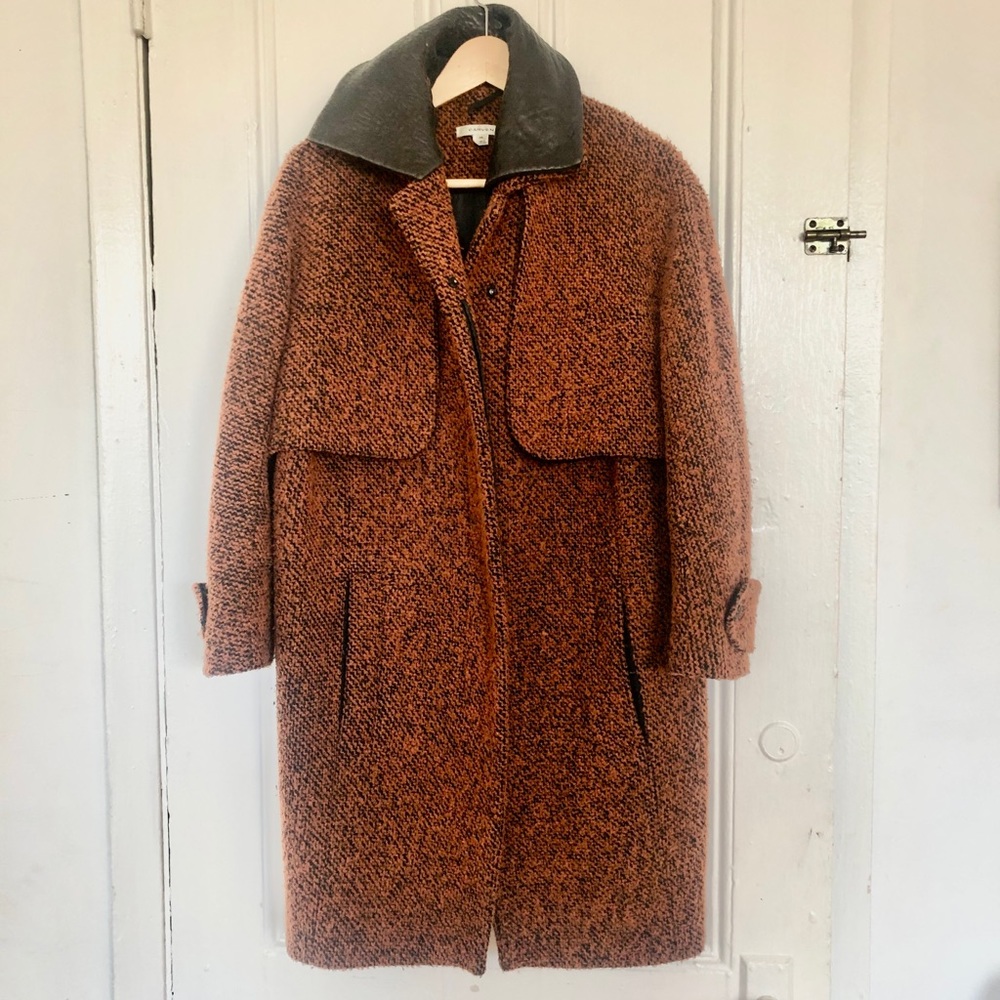 Carven Tweed Coat with detachable leather collar
